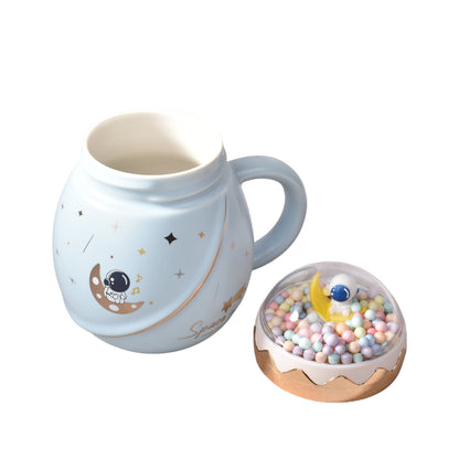 MUG POCILLO EN CERAMICA ASTRONAUTA GRANDE ANCHO CON TAPA