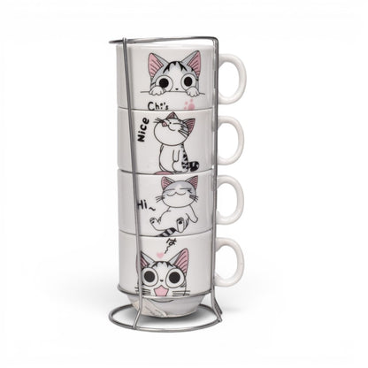 POCILLO SET 4PCS CERAMICA CON BASE DIM:7X17CM
