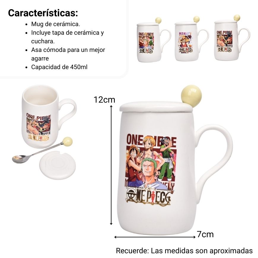 mug pocillo ceramica personaje con tapa y cuchara 450ml dim:12x7