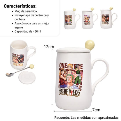 MUG POCILLO CERAMICA PERSONAJE CON TAPA Y CUCHARA 450ML DIM:12X7