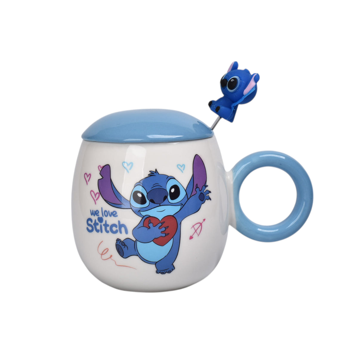 mug pocillo con tapa ceramica personaje 380ml dim:10x6