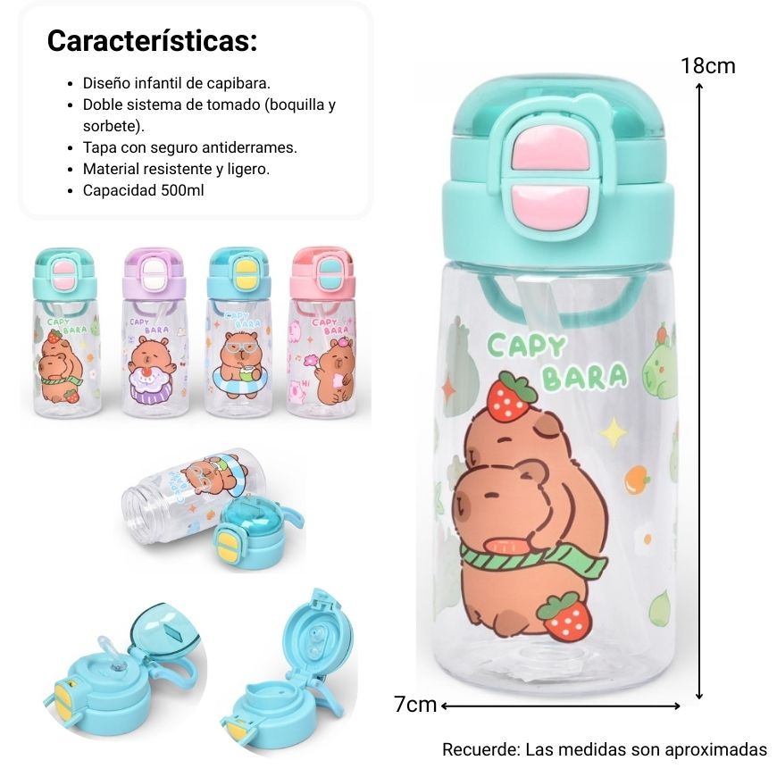 botella de agua 500ml capybara plastico dim:7x7x18