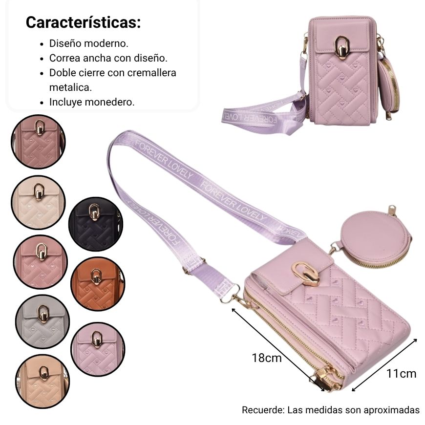 bolso para dama sintetico con monedero dim: 11x18x7