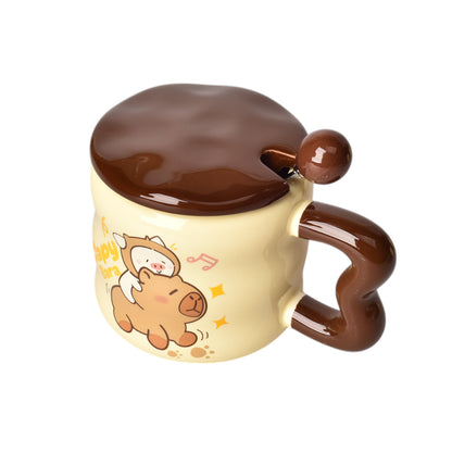 MUG POCILLO CON TAPA CUCHARA CERAMICA DISEÑOS CAPYBARA 380ML