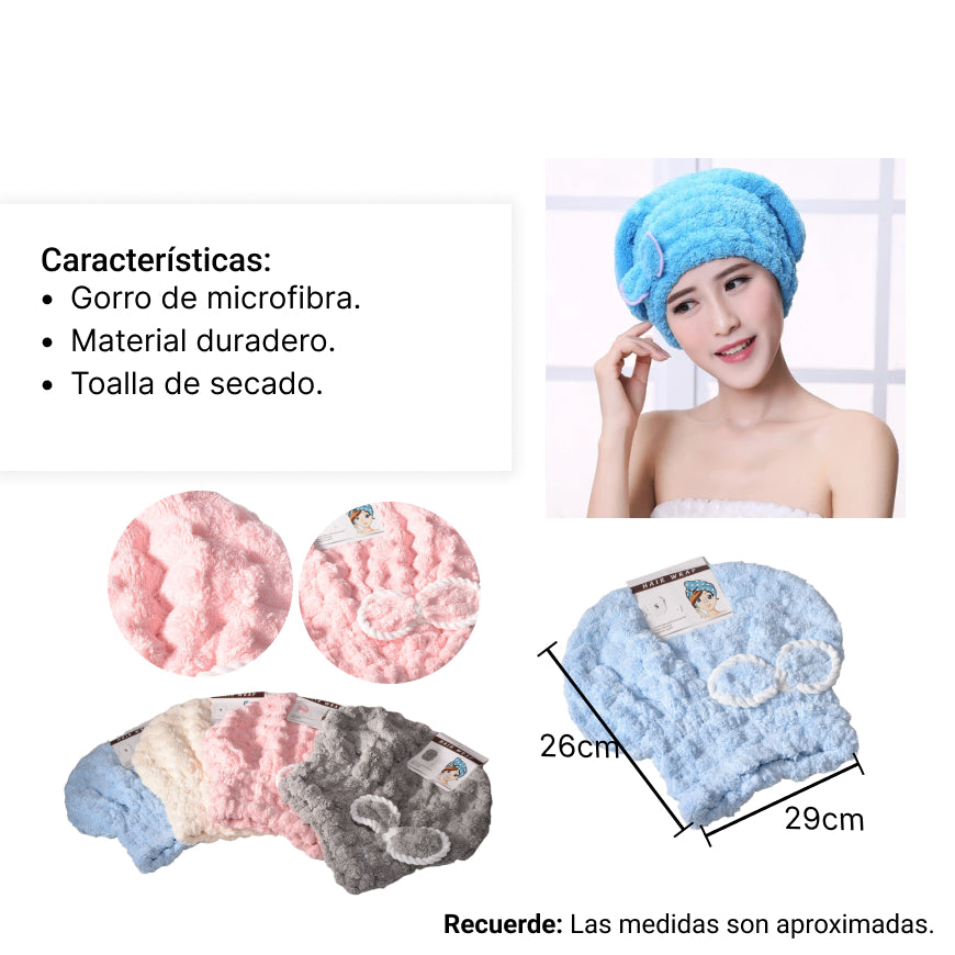 gorro microfibra para secar el cabello