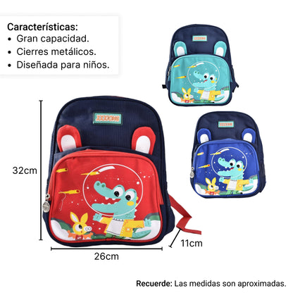 MORRAL ESCOLAR SINTETICO DINOSAURIO DIM:31*24CM