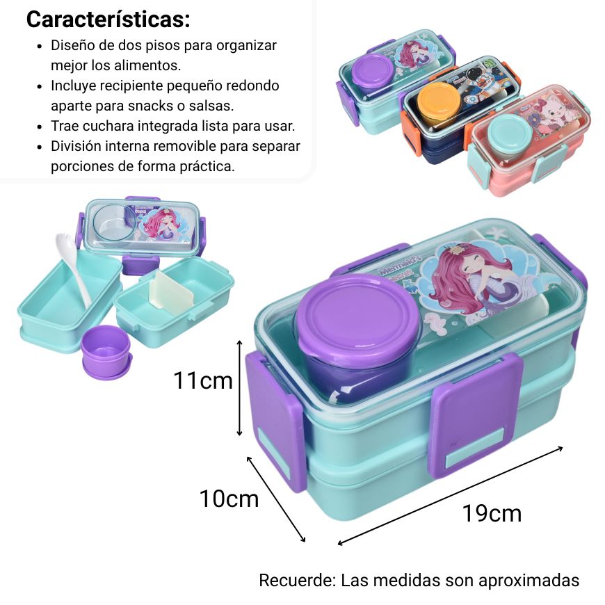 portacomida plastico doble plastico 500ml dim:11x19x10