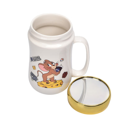 POCILLO CERAMICA DISEÑO TOM Y JERRY CON TAPA 450ML DIM:7X14