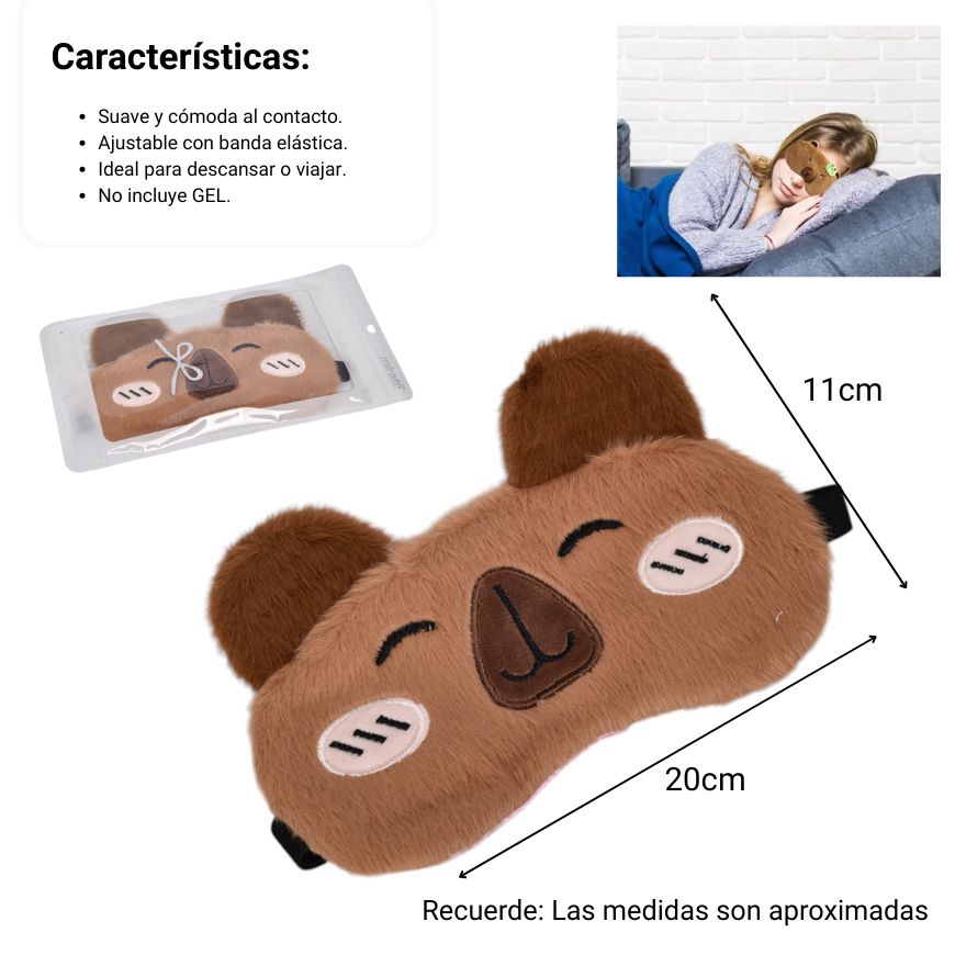tapaojos mascara para dormir, cubre ojos y antifaz poliester dim:19x9
