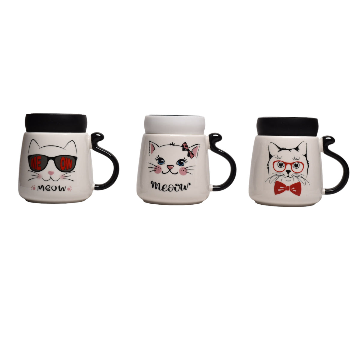 mug pocillo con tapa forma gatos en ceramica