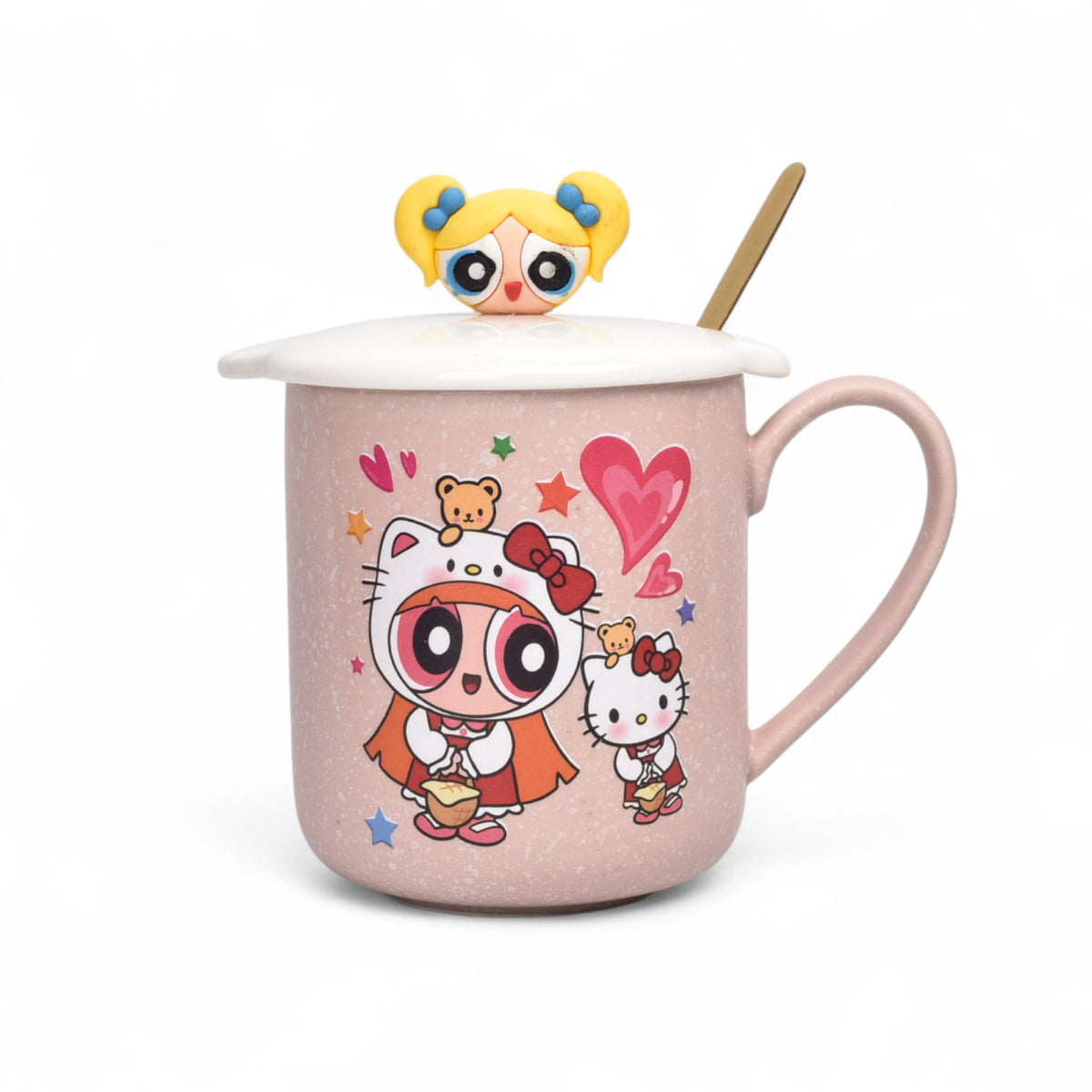 mug pocillo ceramica personaje con tapa y cuchara 340ml dim:9x7