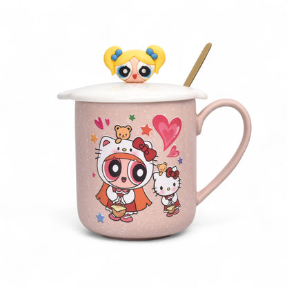 MUG POCILLO CERAMICA PERSONAJE CON TAPA Y CUCHARA 340ML DIM:9X7