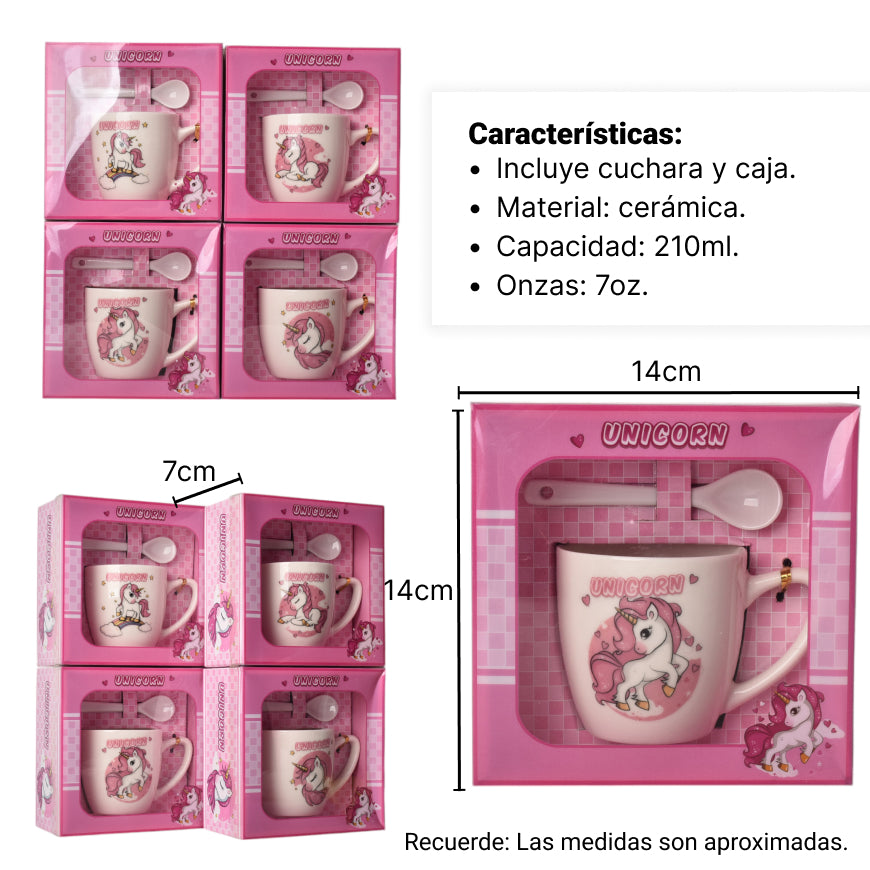 pocillo con cuchara en ceramica diseño unicornio 210ml