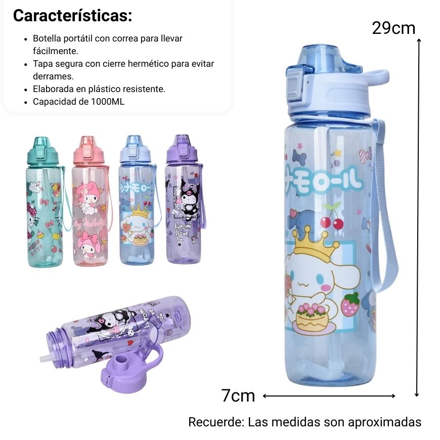 botella de agua 1000ml personaje dim:7x7x29