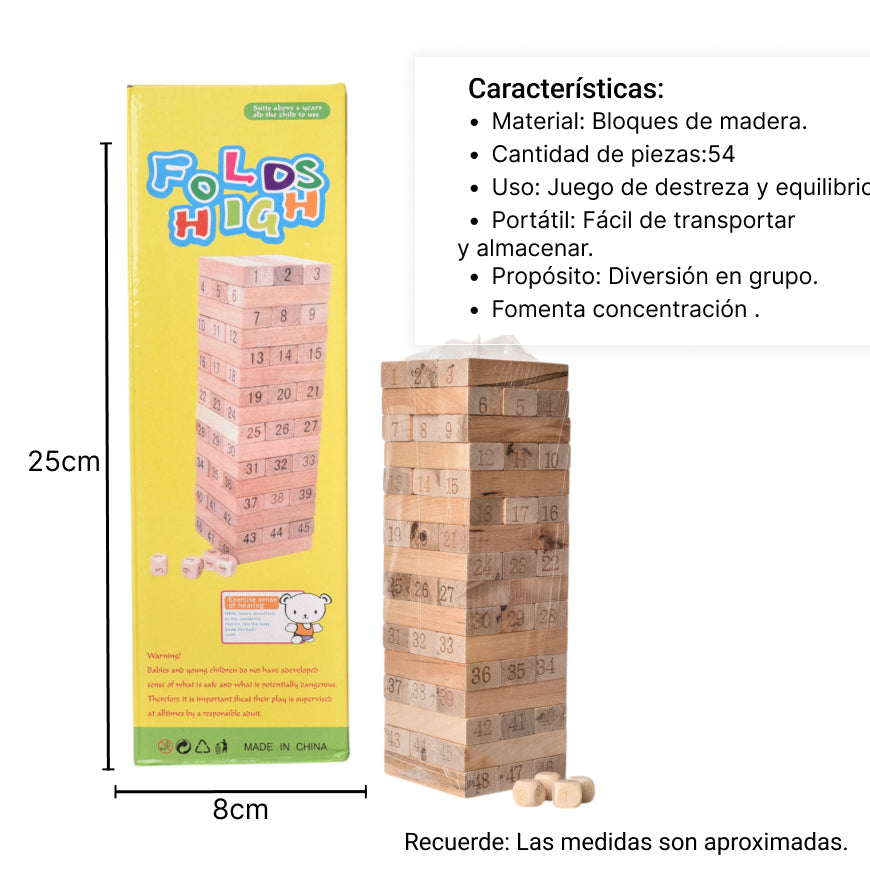 juguete de mesa jenga madera dim:8x8x25cm