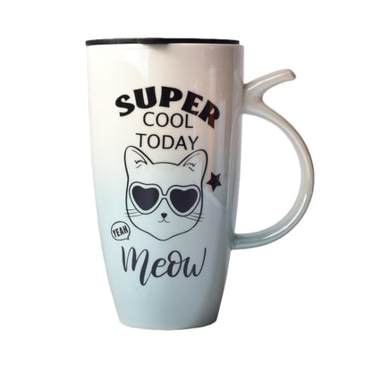 MUG POCILLO CERAMICA DISEÑOS DE GATOS CON TAPA PLASTICA DE 5