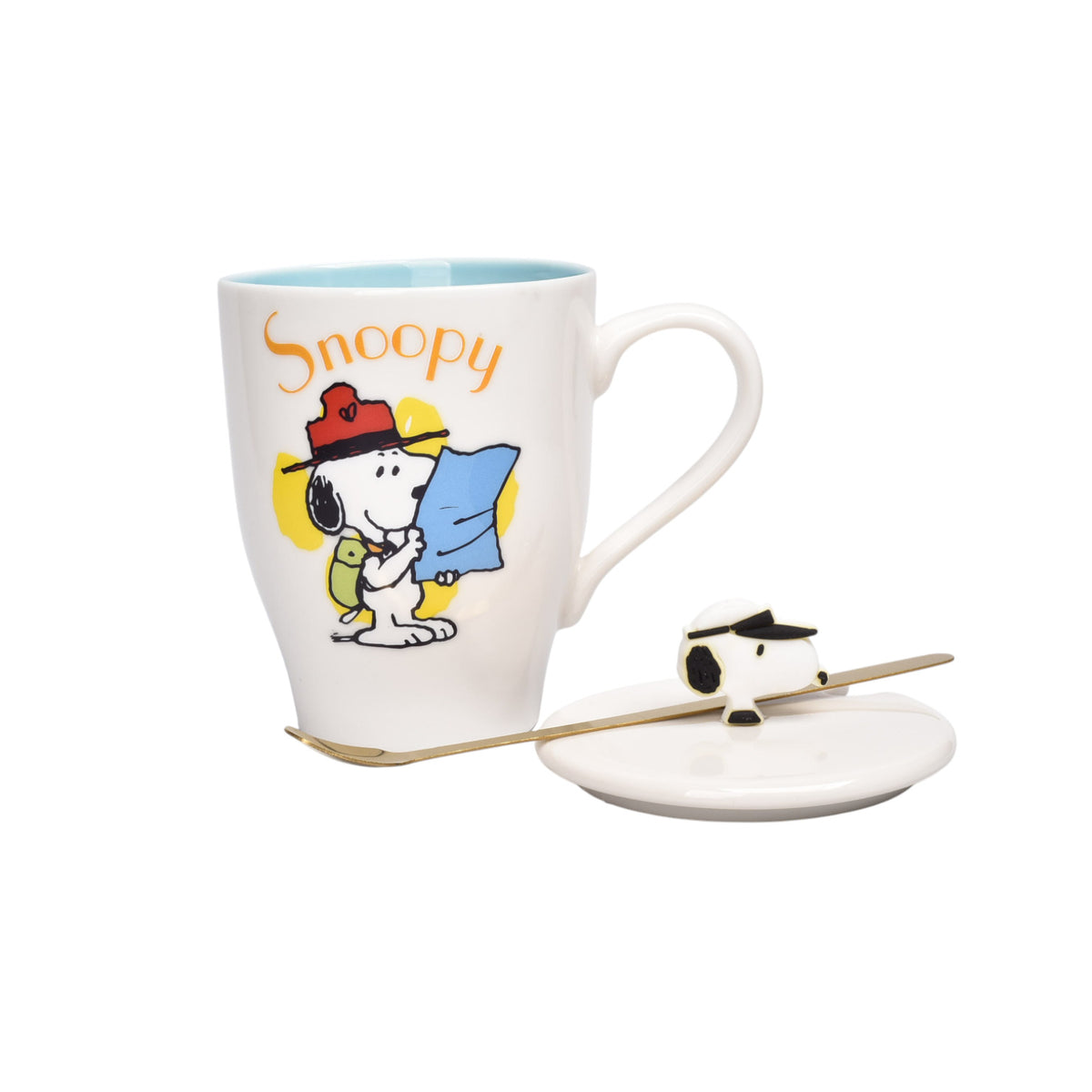 mug pocillo ceramica personaje con tapa y cuchara 350ml dim:9x8