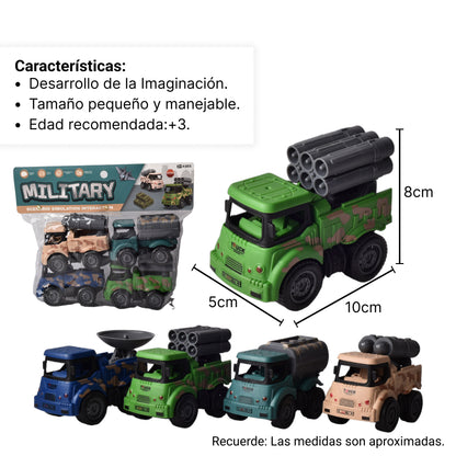JUGUETE SET POR 4 UNIDADES CARROS MILITARES PLASTICOS