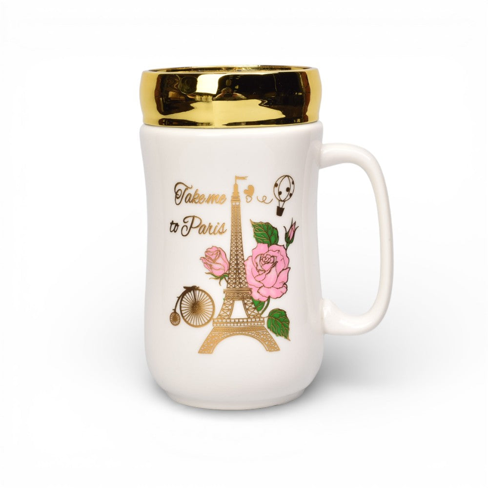 mug pocillo ceramica tapa espejo 420ml dim:7x7x14