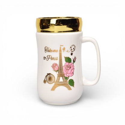 MUG POCILLO CERAMICA TAPA ESPEJO 420ML DIM:7X7X14