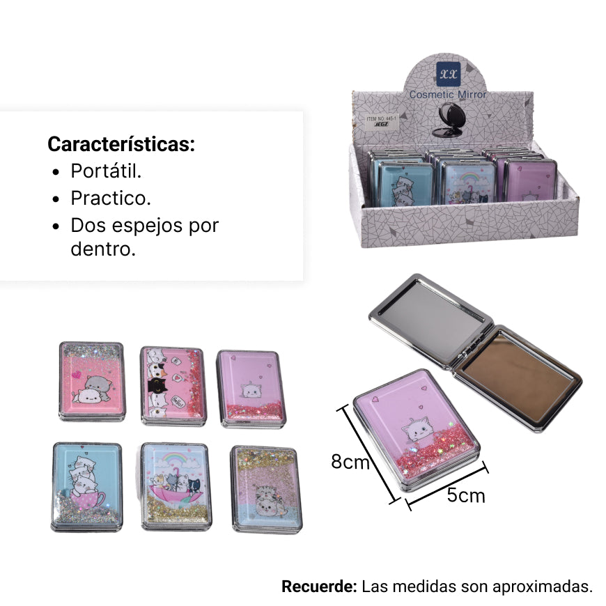 espejo plastico cuadrado cartera dim:6cm