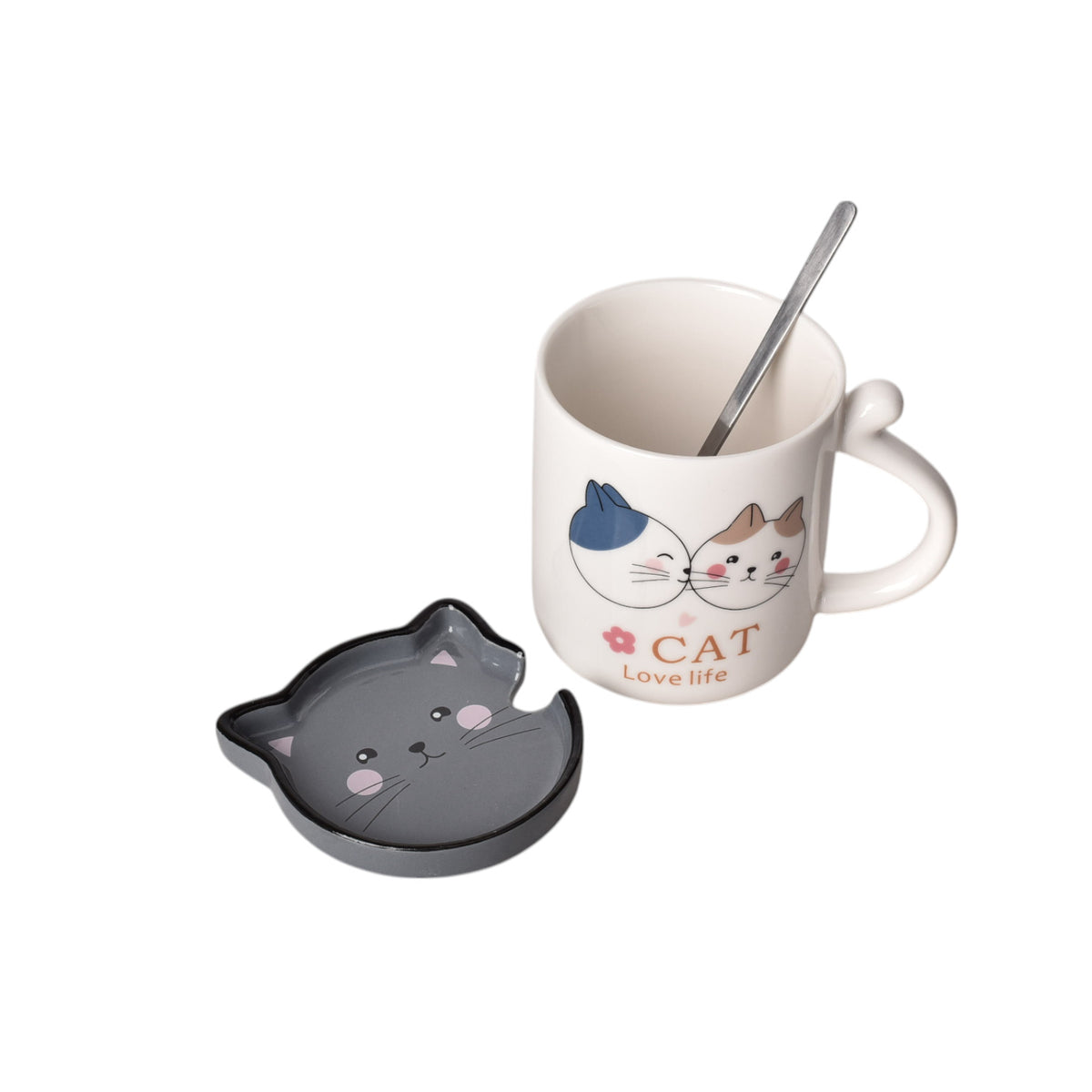 mug pocillo ceramica con tapa diseño gatos 360ml dim:8*8*11
