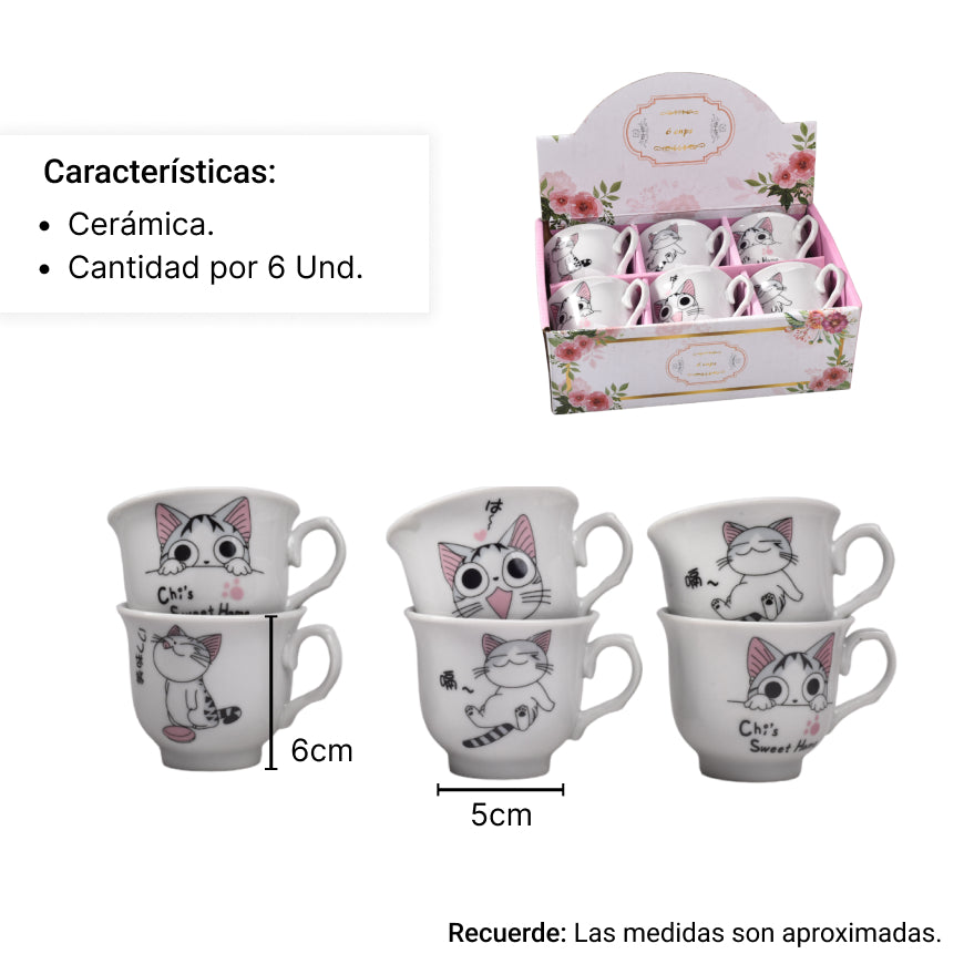pocillo set 6pcs ceramica dim:5*6*6cm