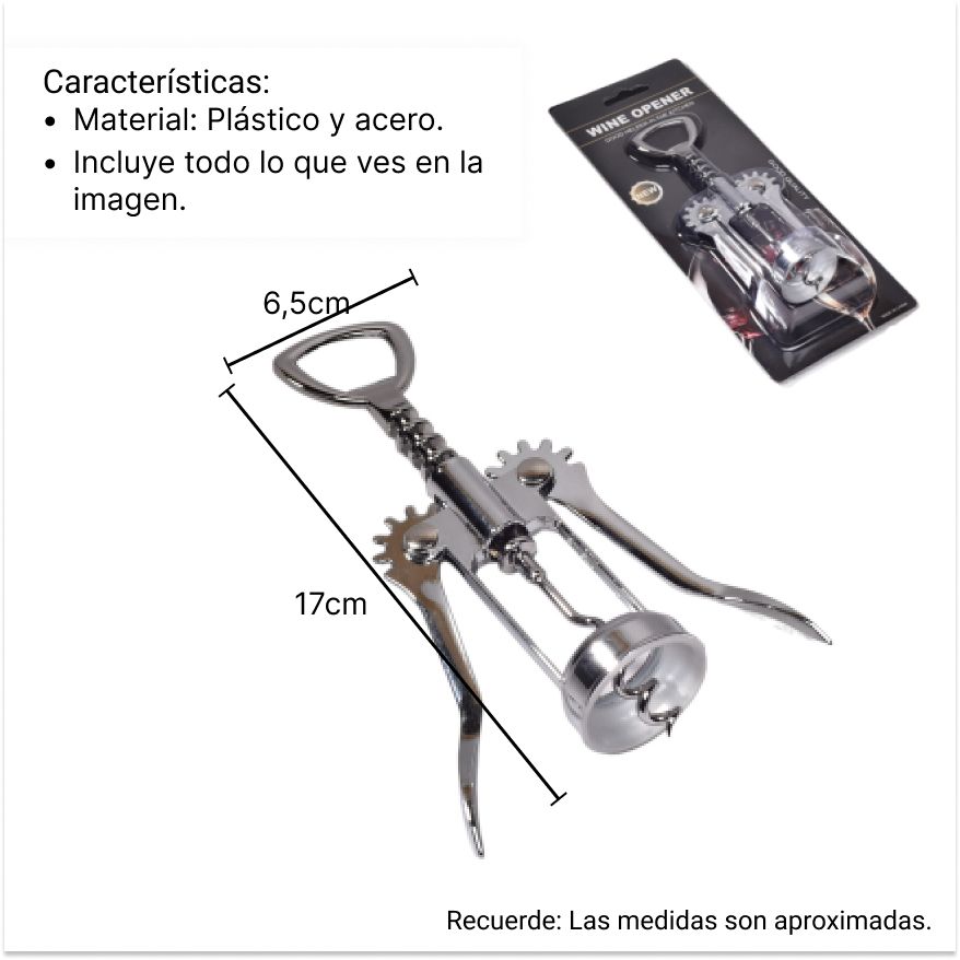 sacacorcho en metal dim:24x9x4