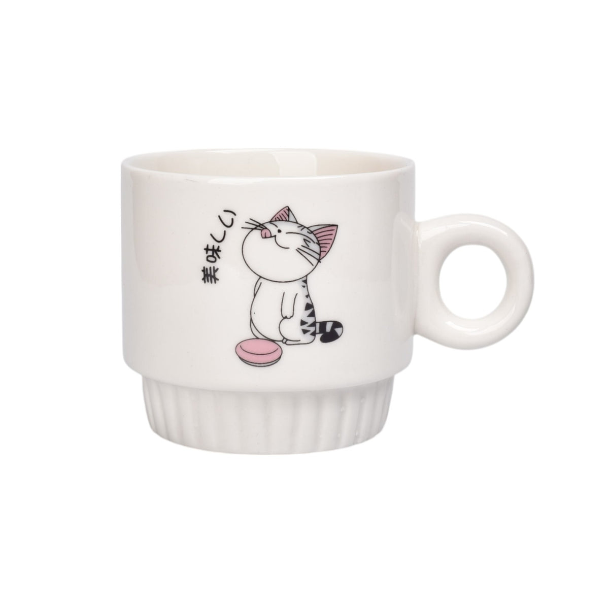 set 4pcs pocillos con base ceramica 250ml diseño gatos dim:8x8x8