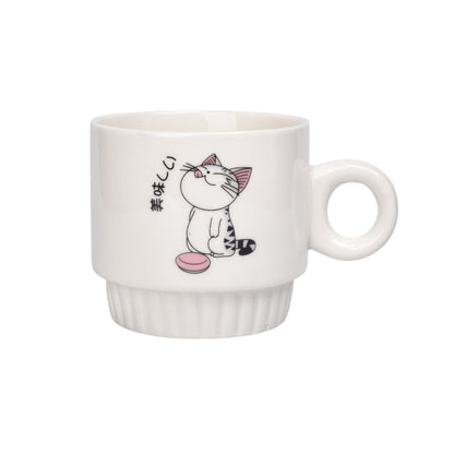 SET 4PCS POCILLOS CON BASE CERAMICA 250ML DISEÑO GATOS DIM:8X8X8