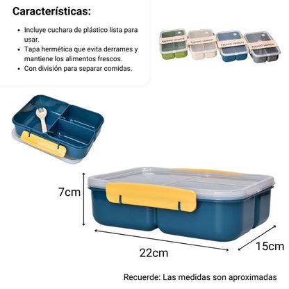 PORTACOMIDA PLASTICO CON CUBIERTO 1200ML DIM:22X15X7