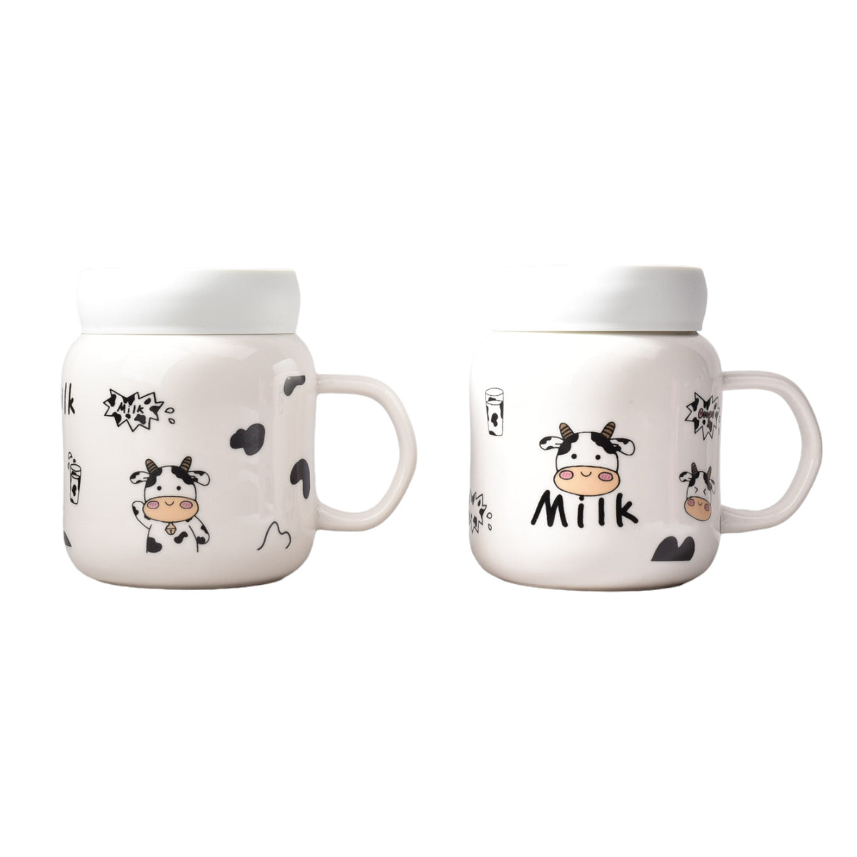 mug pocillo en ceramica de vaca grande con tapa plastica