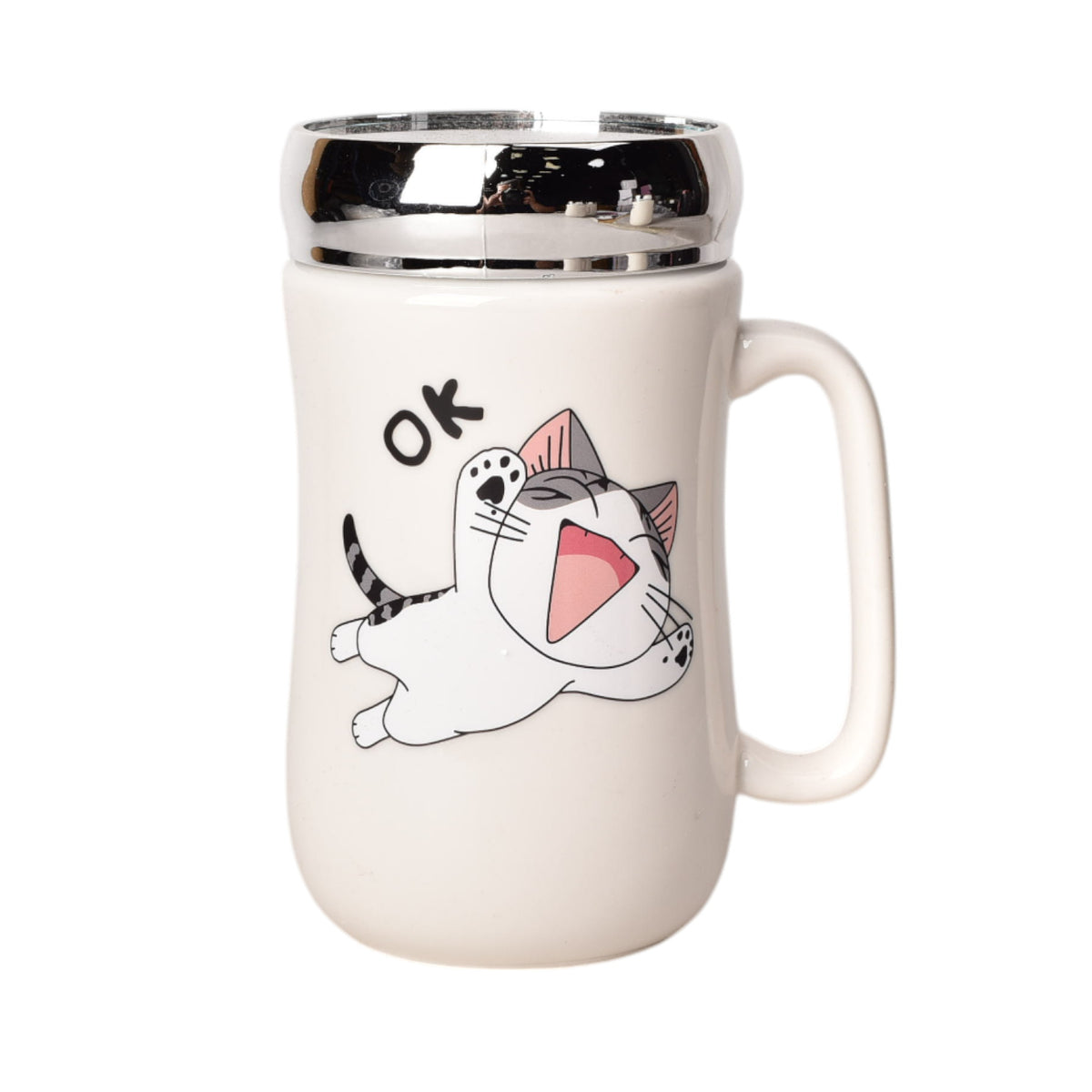 mug pocillo ceramica con tapa diseño gatos 420ml dim:14*7*7