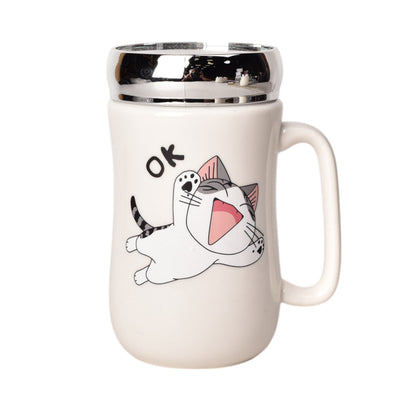MUG POCILLO CERAMICA CON TAPA DISEÑO GATOS 420ML DIM:14*7*7