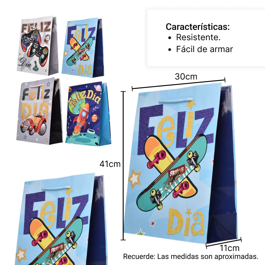 bolsa para regalo diseño niño de papel dim:30x41x11
