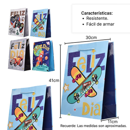 BOLSA PARA REGALO DISEÑO NIÑO DE PAPEL DIM:30X41X11