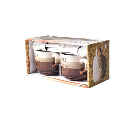 SET 2PCS POCILLOS CON CUCHARAS  CERAMICA DIM:7x7x6