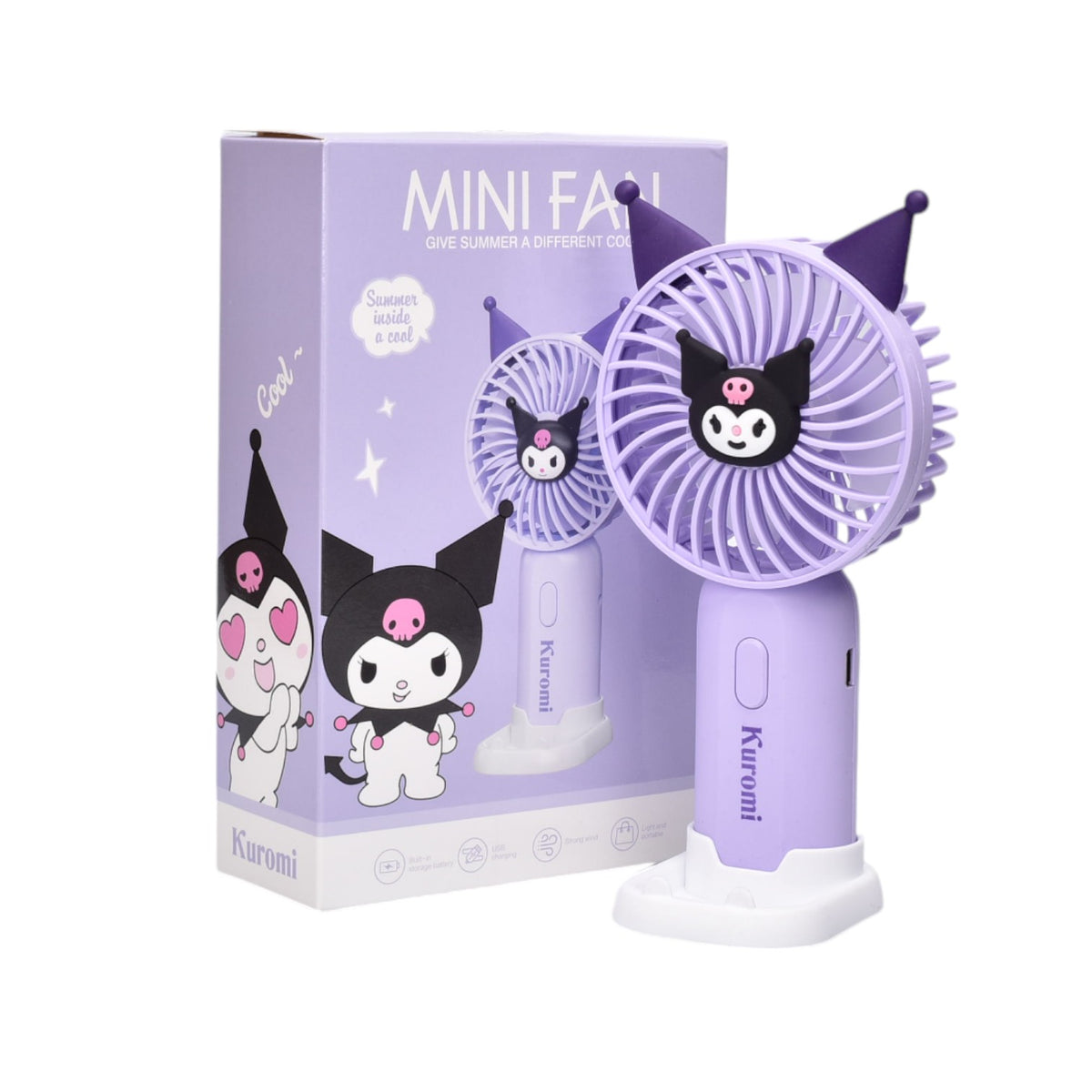 ventilador personaje azul lila rosado con cable dim:11x4x17