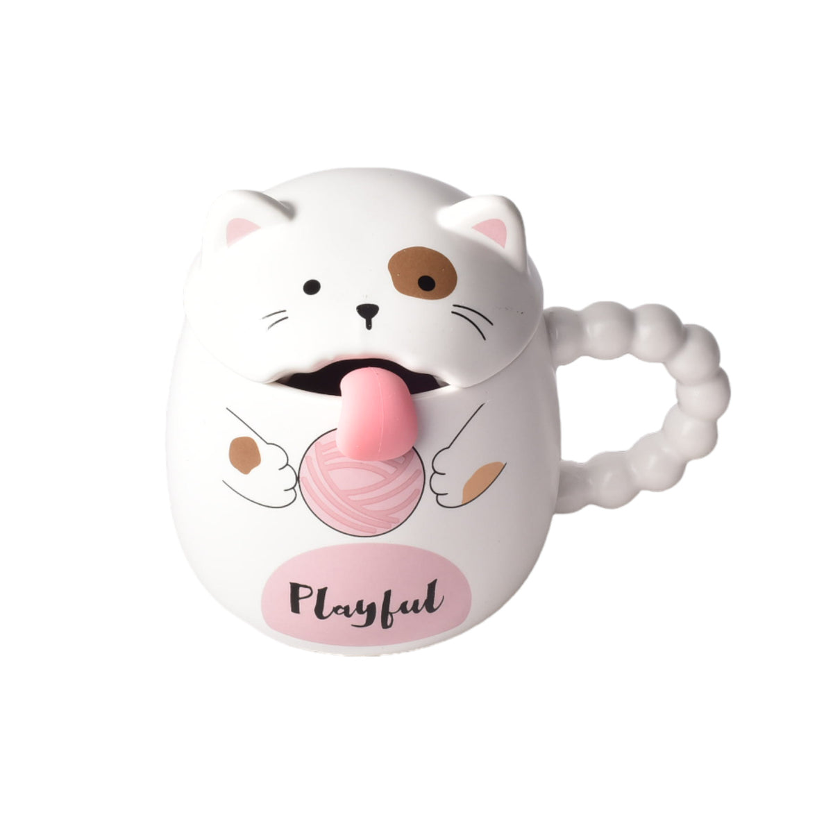 mug pocillo con tapa  cuchara ceramica diseños gatos 360ml