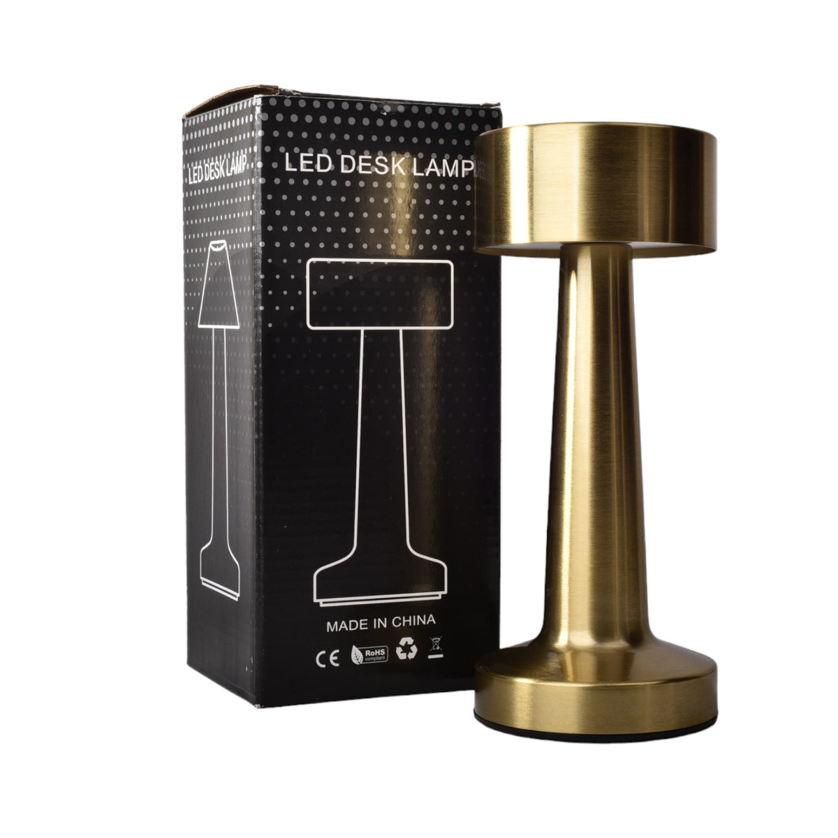 lampara de acero recargable con cable usb dorado y plateado