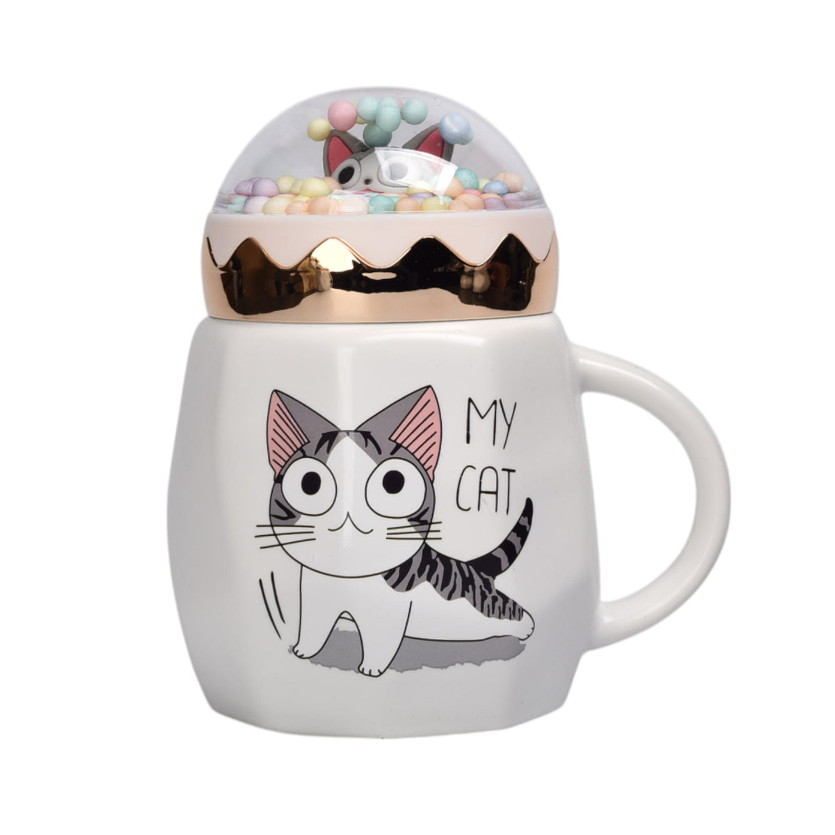mug pocillo con tapa ceramica gato 420ml dim:8x13