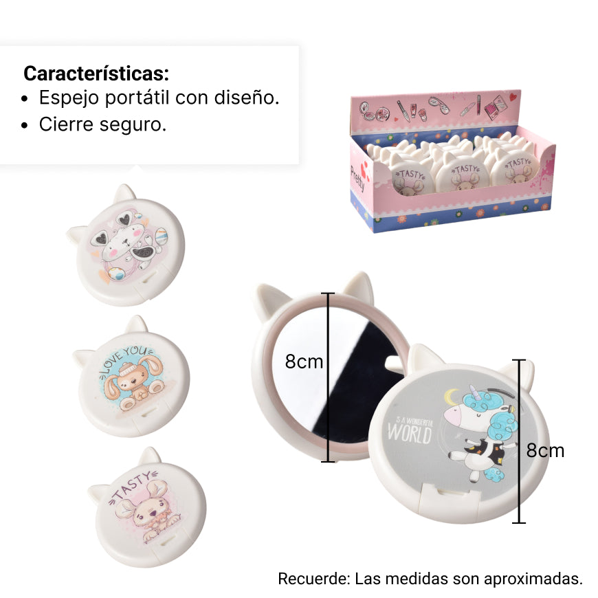 espejo forma gato cartera dim:8cm