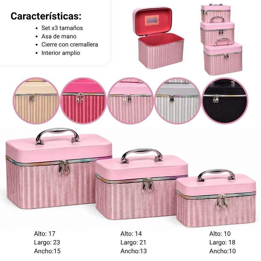 cosmetiquera neceser x3 und cuero sintetico dim:23x15x16.5cm
