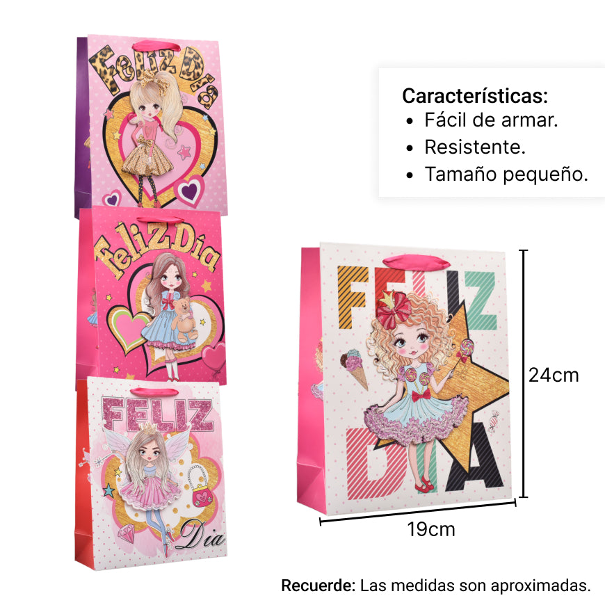bolsa regalo en papel niña tamaño pequeño