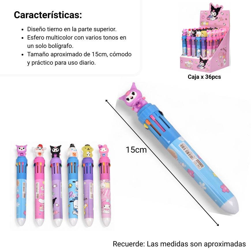 esfero plastico varias minas personaje dim:15x2x2