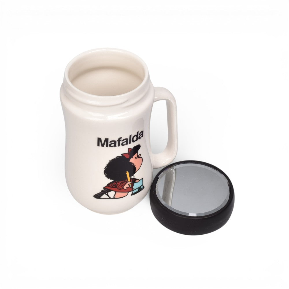 mug pocillo con tapa ceramica personaje 480ml dim:7x7x14