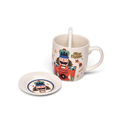 SET 3PCS MUG POCILLO PLATO CERAMICA NAVIDEÑO 350ML