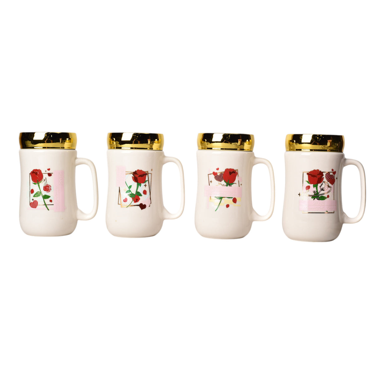 mug pocillo ceramica con tapa diseño flores 440ml dim:8*8*14