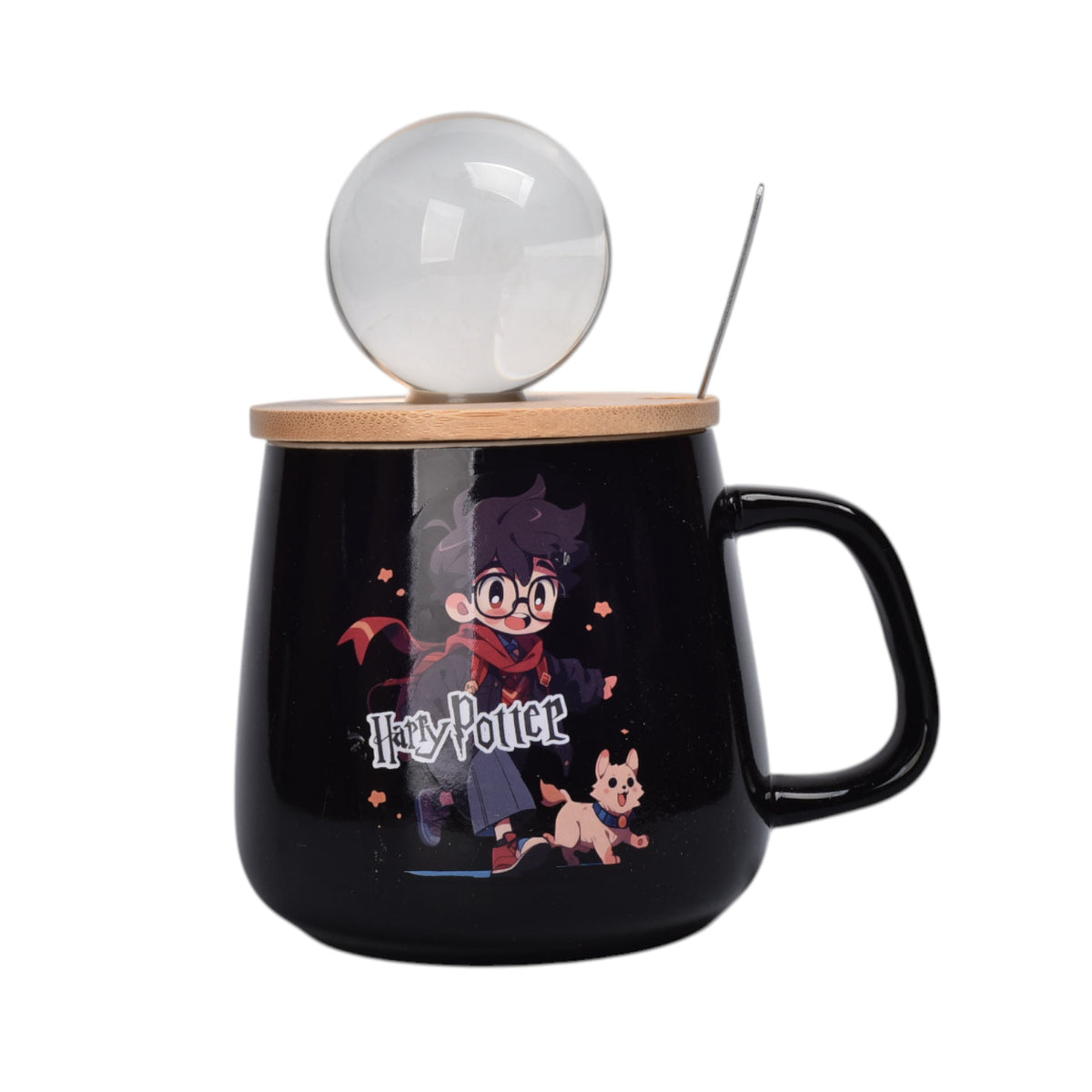 mug pocillo de ceramica personaje con tapa de madera y esfera 400ml