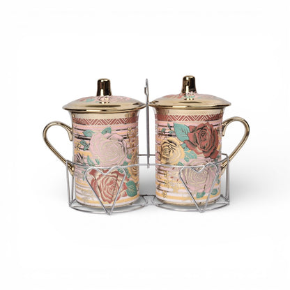 SET POCILLOS 2PCS CON CUCHARA Y BASE 220ML DIM:7X7X12